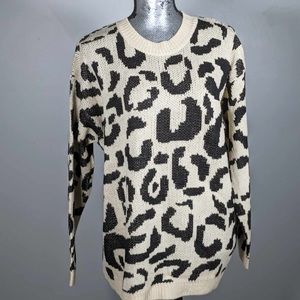 NWT Evelyn Taylor | Cream & Black Leopard Crewneck Sweater - L